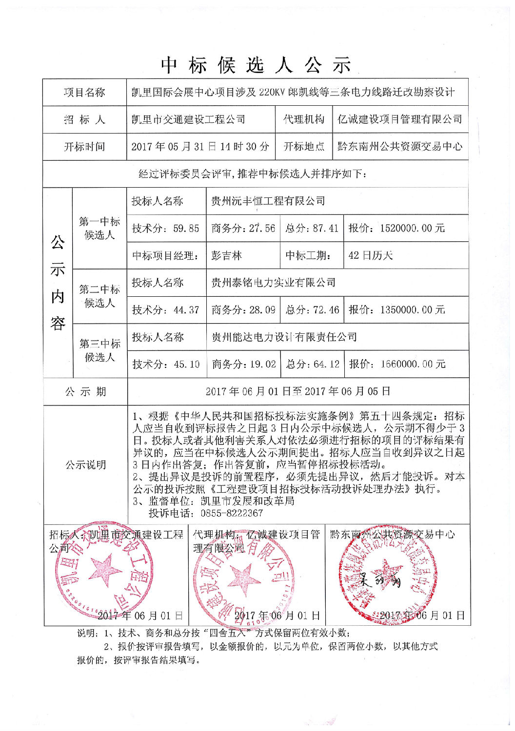 中标候选人公示